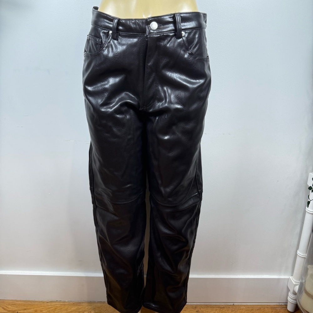 New H&M Faux Leather Barrel Jeans Sz 10 Vegan HM H M Dark Brown